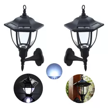 Lámpara Led Solar De Pared Farol Español Negro 2 Piezas