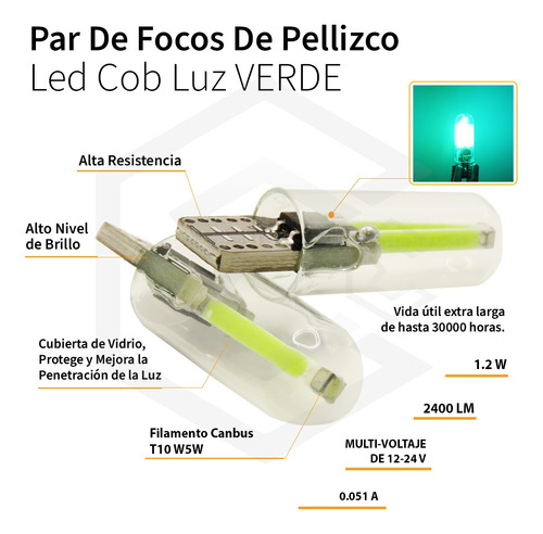 Kit 10 Foco De Pellizco Led Cob Vidrio Filamento Canbus T10  Foto 3