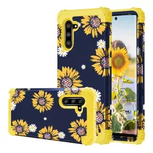 Funda Azul Para Galaxy Note 10 Diseno Floreado Amarillo