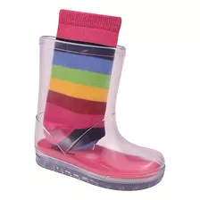 Galocha Transparente Bota Meia Colorida Dino Bota Chuva