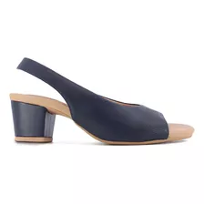 Slingback Azul Salto Bloco Couro Laser Usaflex