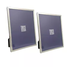 Kit Dois Porta Retratos Aço Inox E Vidro Luxe 15x20 Cor Prateado