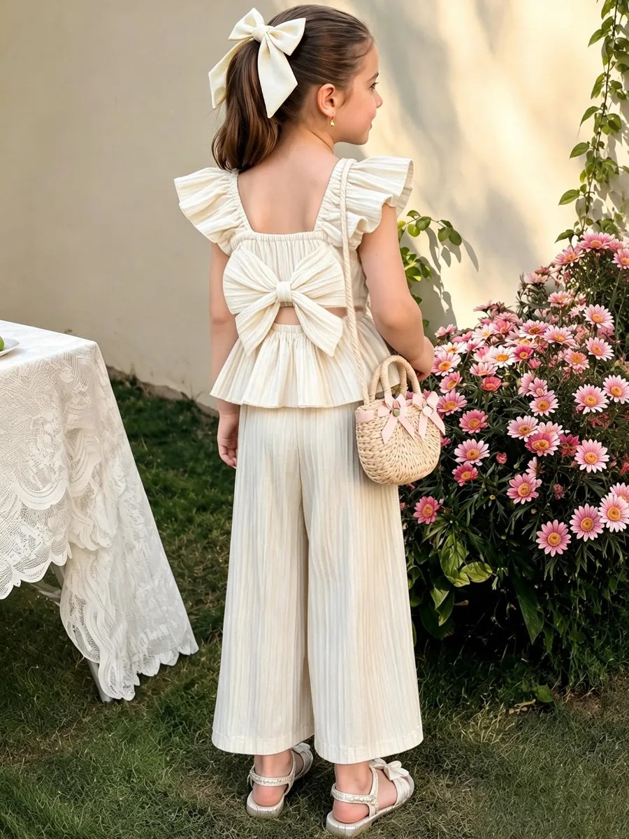 Conjunto Nena 2 Piezas Blusa Con Volados Palazzo Blanco 130