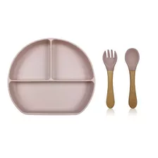 Plato Silicona C/cuchara Y Tenedor Antideslizante Colores Color Rosa Pálido