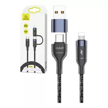 Cabo 2 Em 1 Usb + Usb C Lightning 30w Turbo Para iPhone iPad