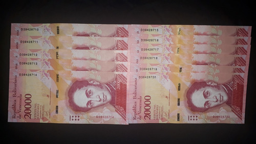Billetes 20 Mil Cono Bolivar Fuerte. Seriales Consecutivos 