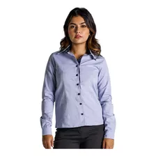 Blusa Social Cotton Blue Feminina Manga Longa Para Uniforme