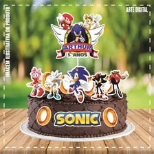 Topo Topper De Bolo Personalizado Sonic