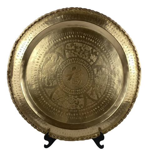 Bandeja Mandala Em Latão Gravado 51,5cm Vintage Marrom-escuro 1