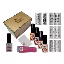 Kit De Placas E Carimbos Decoração De Unhas Mini Nail Box