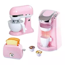 Set Juguetes De Cocina Cafetera Tostadora Batidora Rosa / J