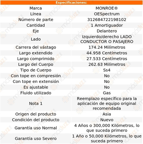 1) Amortiguador Oespectrum Gas Izq/der Del Toronado 90/92 Foto 3