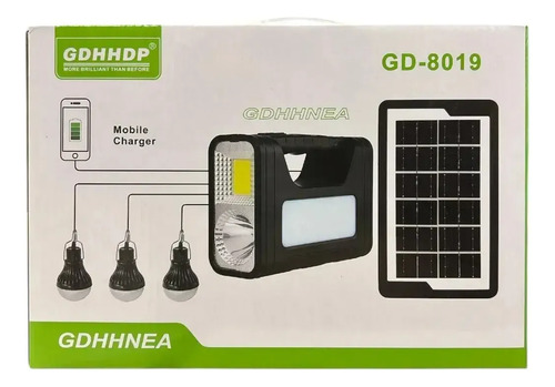 Nuevo Kit Solar De Emergencia /camping/usb/3 Ampolletas/8019 Negro
