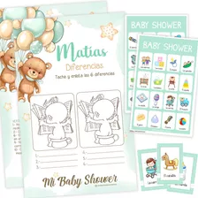 Juegos Baby Shower Niño Personalizado Imprimible Osito Menta