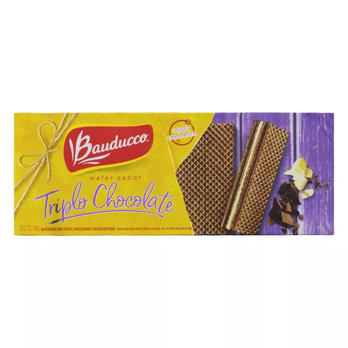 Biscoito Wafer Recheio Triplo Chocolate Bauducco Pacote 140g