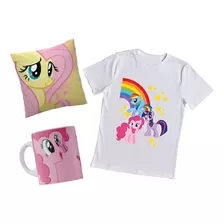 Camiseta My Little Pony Personalizada Combo Cojin Y Taza 