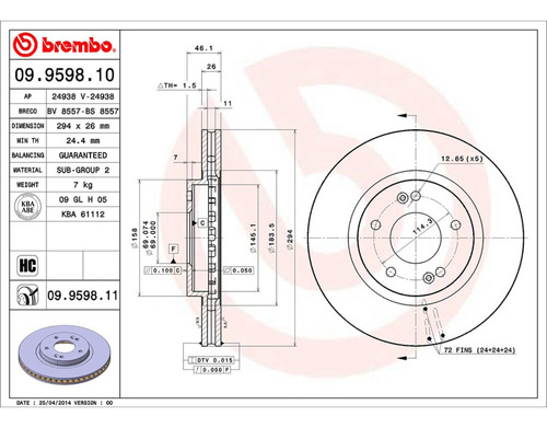 1- Disco Ventilado Delantero Izq/der Santa Fe 01/06 Brembo Foto 2