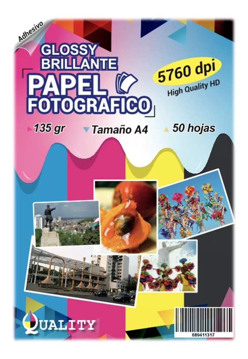 50 Hojas Papel Foto Adhesivo Brillante Tamaño A4 (carta)