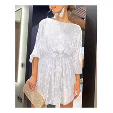 Elegante Vestido Festivo De Lentejuelas Con Cuello Redondo