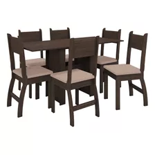  M&c Juego De Comedor Mesa 6 Sillas Madera Mdf Tapizado Color Marrón