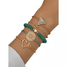  Pulsera Elegante Con Dijes De Corazón & Triángulo 5 Pzs Pnl