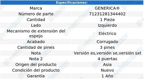 Espejo Izq Elect Corrug 3 Pines Dodge Intrepid 99-01 Foto 2