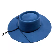 Sombrero Huaso Paño Ala Corta 9 Cm-copa Alta 11 Cm - Azul-.