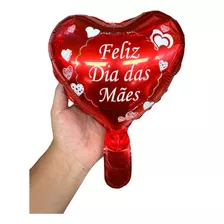 50 Balão Coração Feliz Dia Mães Te Amo Vermelho 21cm Centro