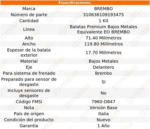 Balatas Bajos Metales Del Mercedes-benz Clk500 03/06 Brembo Foto 3