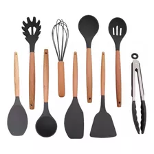 Kit X12 Utensillos Cocina Set Premium De Silicona Y Madera