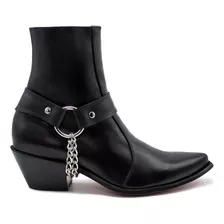 Bota Puntal Hombre Piel Negro Tacón Cubano André Bocassi