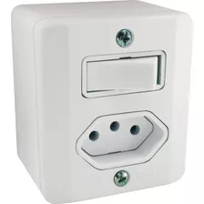 Interruptor Com Tomada 10a Sistema X Caixa Sobrepor Externo Cor Branco