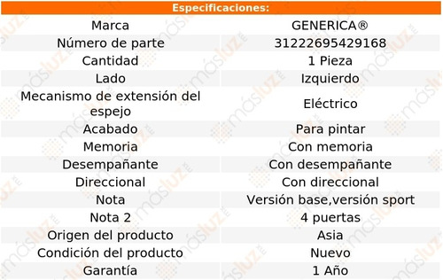 Espejo Izq Elect P/pintar C/desemp C/direcc C/memo Mdx 10/13 Foto 2