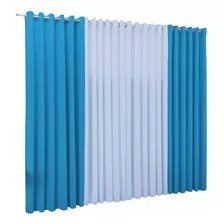 Cortina Samara Para Varão Simples 4 00 X 2 60 Cor Azul Turquesa/azul Bb