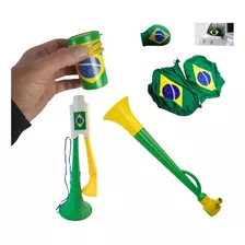 Kit 3 Vuvuzela + 1 Capa Retrovisor Bandeira Br Copa Do Mundo