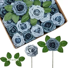 50 Rosas Artificiales Aspecto Natural Azules Con Tallo 25cm