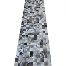 Tapete De Couro Cinza Natural Malhado 0,70x2,30 Sem Bordas Desenho Do Tecido Quadriculado