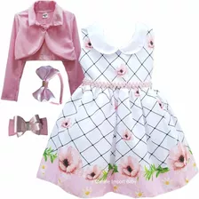 Vestido De Festa Infantil Floral 1/4 Mega Promoção E Bolero