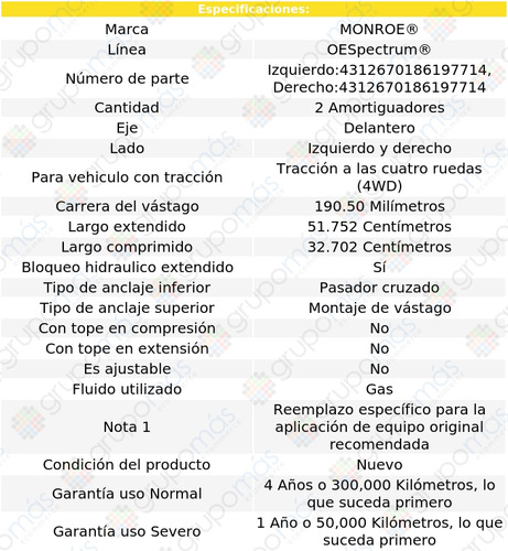 2 Amortiguadores Gas Oespectrum Del Jeep Comanche 4wd 86-90 Foto 3