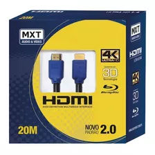 Cabo Hdmi + Hdmi Mxt 20m 4k Ultra Hd C/filtro 26awg Dourado