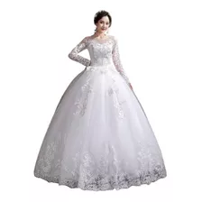 2023 Nuevo Vestido Novia Blanco Manga Larga Con Cuello En V