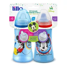 Kit 2 Copos Colors Bico De Silicone Disney Mickey Azul Lillo
