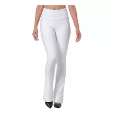 Calça Bailarina Flare Branca Feminina Boca De Sino Cós Alto