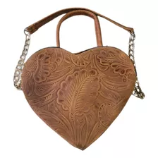 Bolso Piel Corazon Artesanal Cincelado De Mano Crossbody