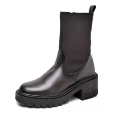 Bota Salto Feminino Cano Médio Veludo Marrom Original Dubuy