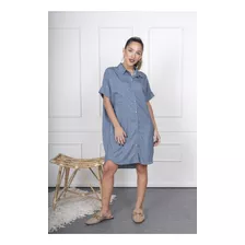 Vestido Corto Camisero, Denim, Jean, Divino, Fresco