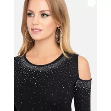 Vestido Negro Marca Bebe Con Piedras En Busto