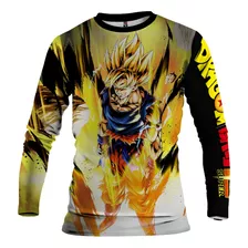 Playera Manga Larga Niños Moda Full Print Anime Goku Dragón