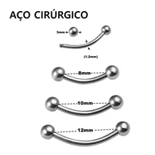 Piercing Barbell Curvo Bananinha Sobrancelha Cartela Com 12