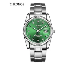 Reloj De Cuarzo Chronos Man Business Con Diamantes Color Del Fondo Verde